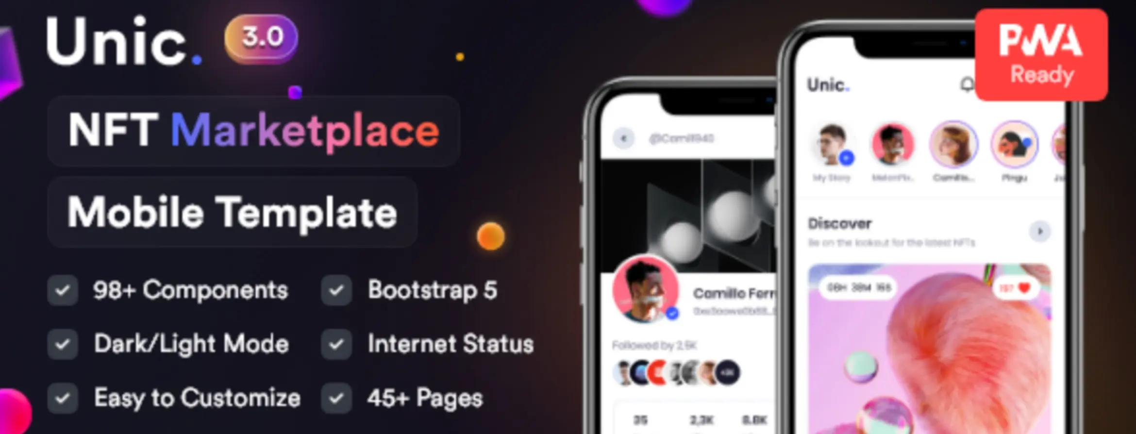 Unic – NFT Marketplace HTML Mobile Template